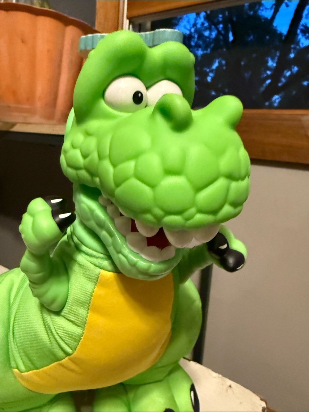 Vintage Fisher Price Dino Roar T-Rex Dinosaur plush 1999 plastic head Green
